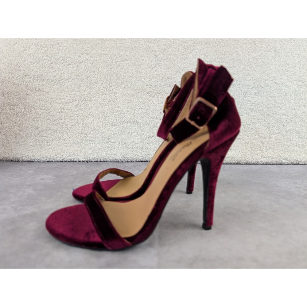 Anne Michelle Burgundy Velvet Ankle Strap Stiletto Heels GIRLTALK-11 Womens 7